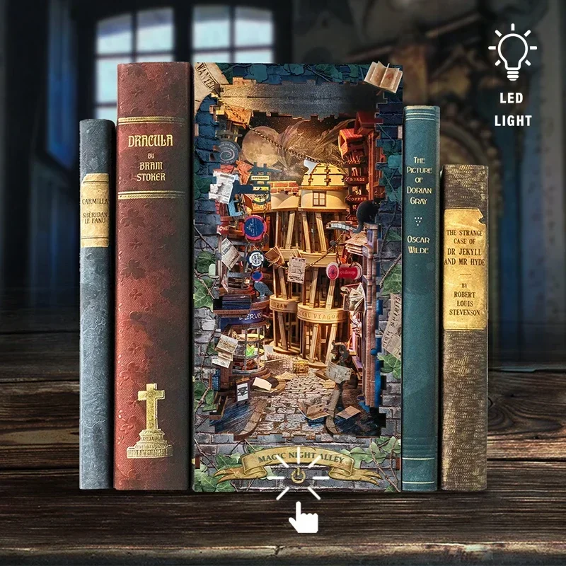 Retro DIY Magic Night Alley Wo - Diy Wooden Book Nook Kit Shelf Insert ulasan dan harga