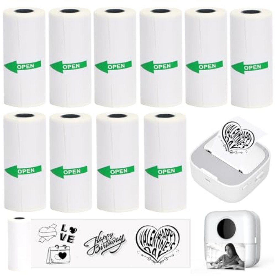 10 Rolls Thermal Sticker Paper - Mini Pocket Thermal Printer Paper Roll ulasan dan harga